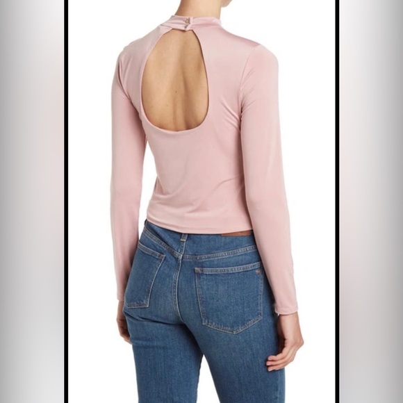 Melrose and Market Pink Mock Neck Open Back Long Sleeve Top - Women size medium - Picture 2 of 8